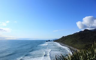 Картинка Природа, Горы, Море, Новая Зеландия, Пляж