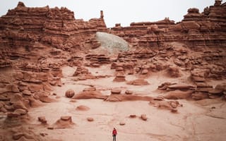Картинка Пустыня, Скалы, Человек, Разное, Одиночество, Вид Сверху