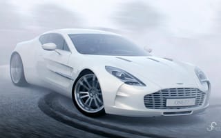 Картинка Астон Мартин (Aston Martin), Тачки (Cars), Спорткар, Дрифт, Белый, Aston Martin One 77, Вид Сбоку