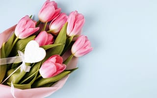 Картинка тюльпаны, розовые, бутоны, букет, сердечко