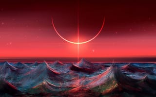 Картинка -графика , graphics, ocean, eclipse