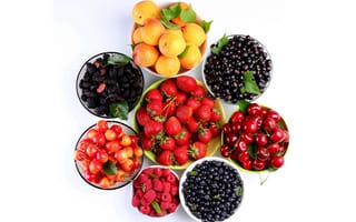 Картинка фрукты, ягоды, абрикосы, малина, ежевика, клубника