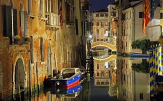 Картинка города, венеция , италия, канал, мост, лодка