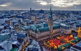 Картинка города, гамбург , германия, панорама, новогодняя, ярмарка