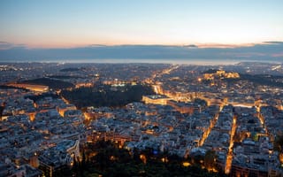 Картинка города, афины , греция, панорама, ночь, огни