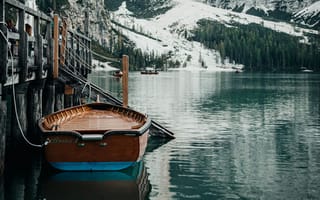 Картинка корабли, лодки, шлюпки, горы, лодка, озеро, снег
