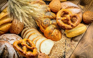 Картинка еда, хлеб, выпечка, бретцели, булочки, зерна