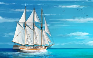Картинка корабли, рисованные, шхуна