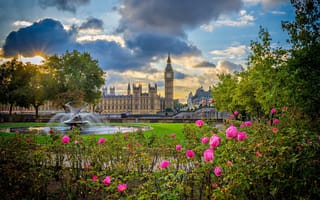 Картинка города, лондон , великобритания, парк, фонтан, цветы