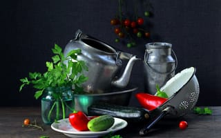 Картинка еда, овощи, петрушка, помидоры, огурец, перец