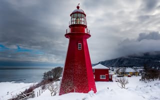 Картинка природа, маяки, побережье, туман, здание, маяк, зима