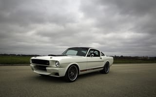 Картинка автомобили, mustang, rear, 1965, ringbrothers, white, fastback, side, ford, blizzard