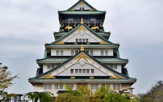 Картинка города, осака, деревья, дворец, япония