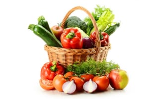 Картинка еда, овощи, лук, помидоры, перец, цукини, брокколи