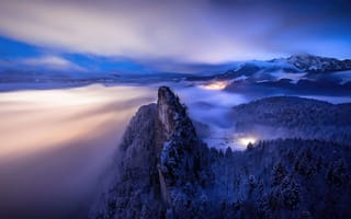 Картинка природа, горы, германия, туман, огни, oблака, альпы