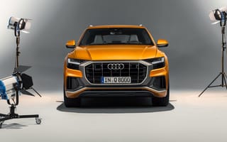 Картинка автомобили, audi, студия, спереди, q8, 2018, tdi, желтый, вид, line, quattro, 50