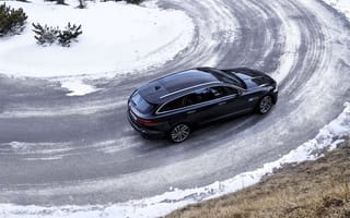 Картинка автомобили, jaguar, черный, поворот, снег, дорога