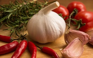 Картинка еда, овощи, розмарин, перец, помидоры, острый, чеснок