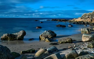 Картинка природа, побережье, море, небо, берег, облака, камни