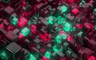 Картинка 3d, art, абстрактные, красые, арт, зеленые, 3д, цифровое, кубы