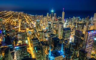 Картинка skyline nights, ночь, город, здания, горизонт, чикаго, небоскребы, ночью