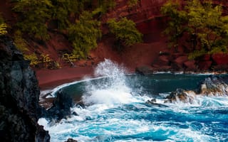 Картинка cove, inlet, lagoon, природа, пейзаж, вода, море, пляж, океан, волны, брызги, остров, живописные