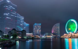 Картинка hd, крутые, новый, небо, ночь, море, супер, город, красота, японские, колеса, небоскребы