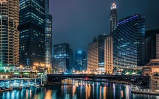 Картинка usa, америка, сша, река, мост, чикаго, здания