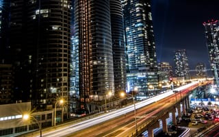 Картинка flow of night, ночь, город, машины, дорога, огни, поток, торонто, трафик