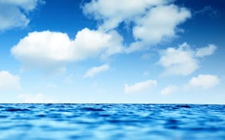 Картинка природа, синие, небо, море, облака, океан, волны, горизонт