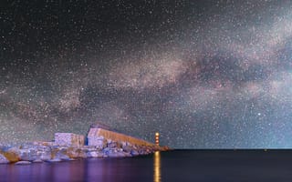 Картинка light house, небо, море, звезда, свет, океан, дом, маяк