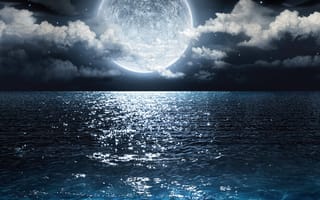 Картинка природа, небо, фиолетовые, море, луна, океан, темы, лунный свет