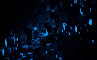 Картинка dark room, абстрактные, синие, темные, 3д, огни, квадраты, комната
