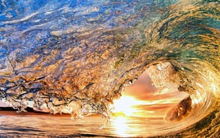 Картинка море, закат, океан, солнце, восход, волны