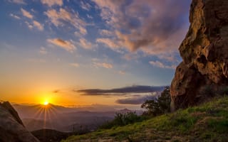 Картинка topanga canyon, горы, восход, поле, холм, калифорния, каньон