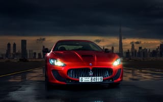 Картинка granturismo, красые, ночь, свет, мазерати, перед