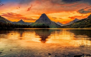 Картинка montana, синие, закат, оранжевые, озеро, восход