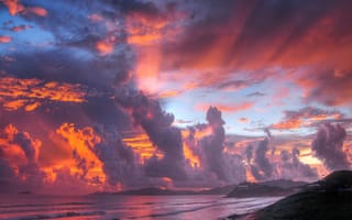 Картинка sky burn, небо, море, закат, океан, солнце, облака, гореть