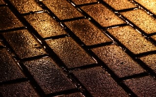 Картинка brick road, ночь, дорога, кирпичи, мокрые
