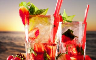 Картинка coctails, лето, сезон, фрукты, клубника, напитки, лимон