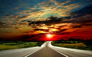 Картинка sunset road, прекрасные, закат, дорога, хайвей