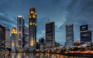 Картинка singapore, огни, река, отражение, здания, небоскребы