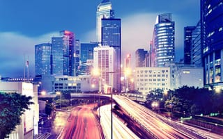 Картинка hd, hong kong, hong kong lights, прекрасные, ночь, красочные, город, дорога, огни, конг