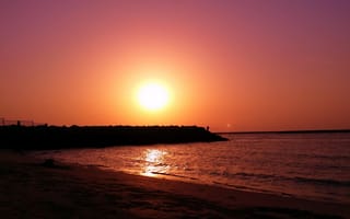 Картинка footprints, пейзаж, море, закат, пляж, дубай, рыбалка