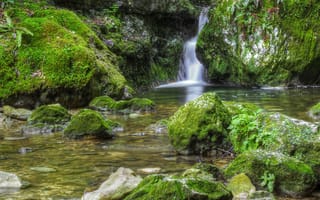 Картинка moss, камни, италия, водопад