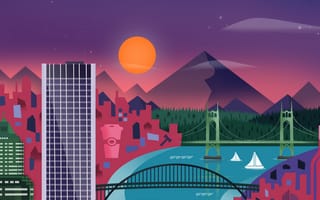 Картинка google, lollipop, дизайн, город, гугл, материал, мост, небоскребы