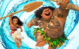 Картинка disney, maui, moana, вода, дисней, листья, анимация