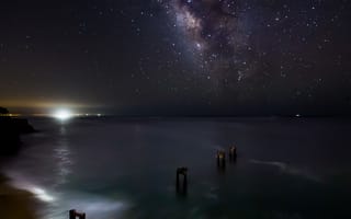 Картинка ночь, вода, море, пляж, океан