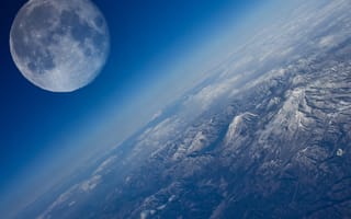 Картинка небо, луна, горы, вид, планета, горизонт