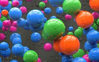 Картинка абстрактные, цветные, шары, дождь